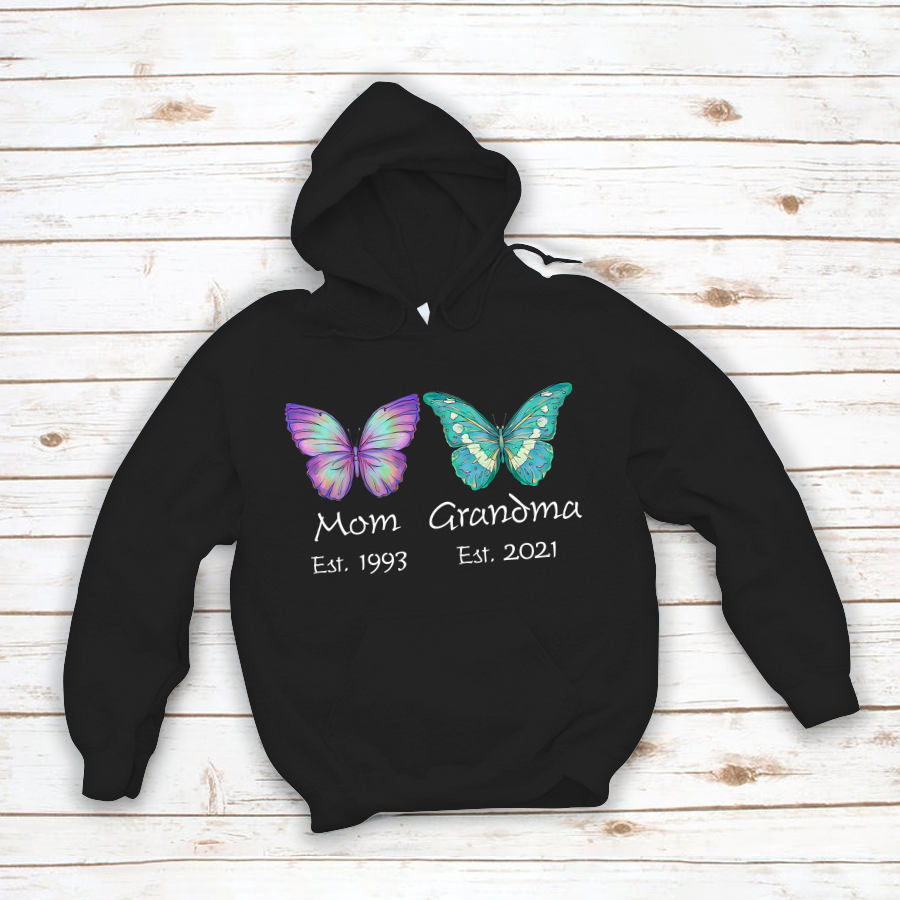 Butterfly Mom Grandma Est Hoodie