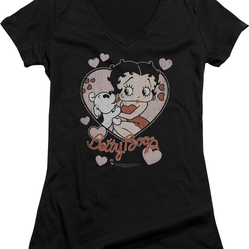 Ladies Puppy Love Betty Boop V-Neck Shirt