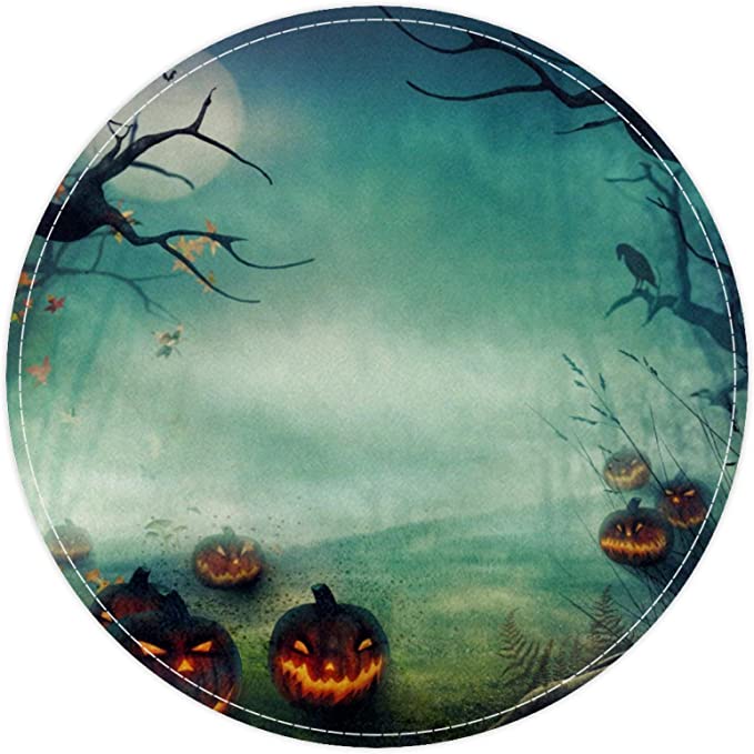 Halloween Horror Forest Pumpkins, Non Slip Doormat Round Area Rug Carpets Rugs For Kids Bedroom Baby Room Play Room Nursery