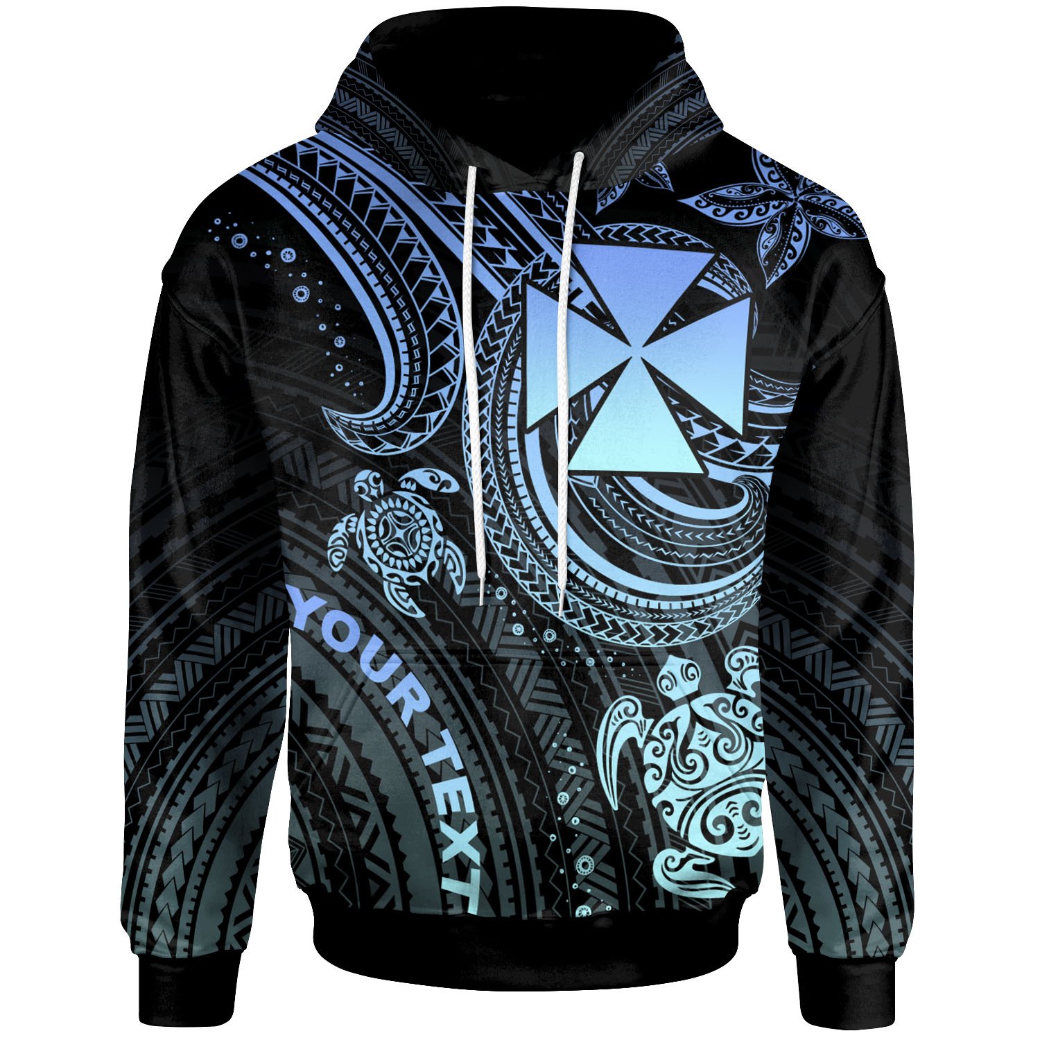 Wallis and Futuna Custom Personalised Hoodie – Blue Turtle – BN26