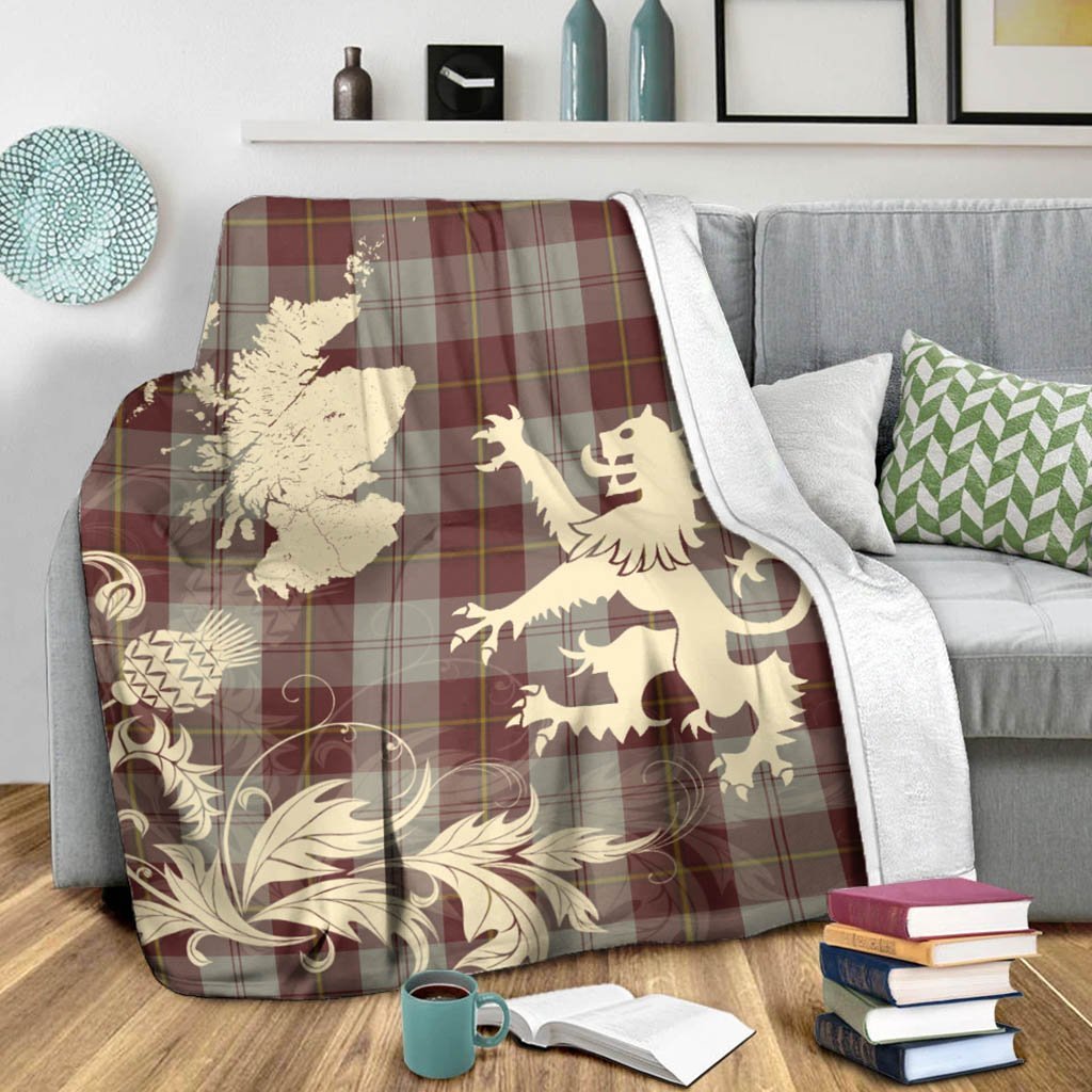 Tartan Blanket Cunningham Burgundy Dancers Tartan Scotland Lion Thistle Map Plaid Blanket