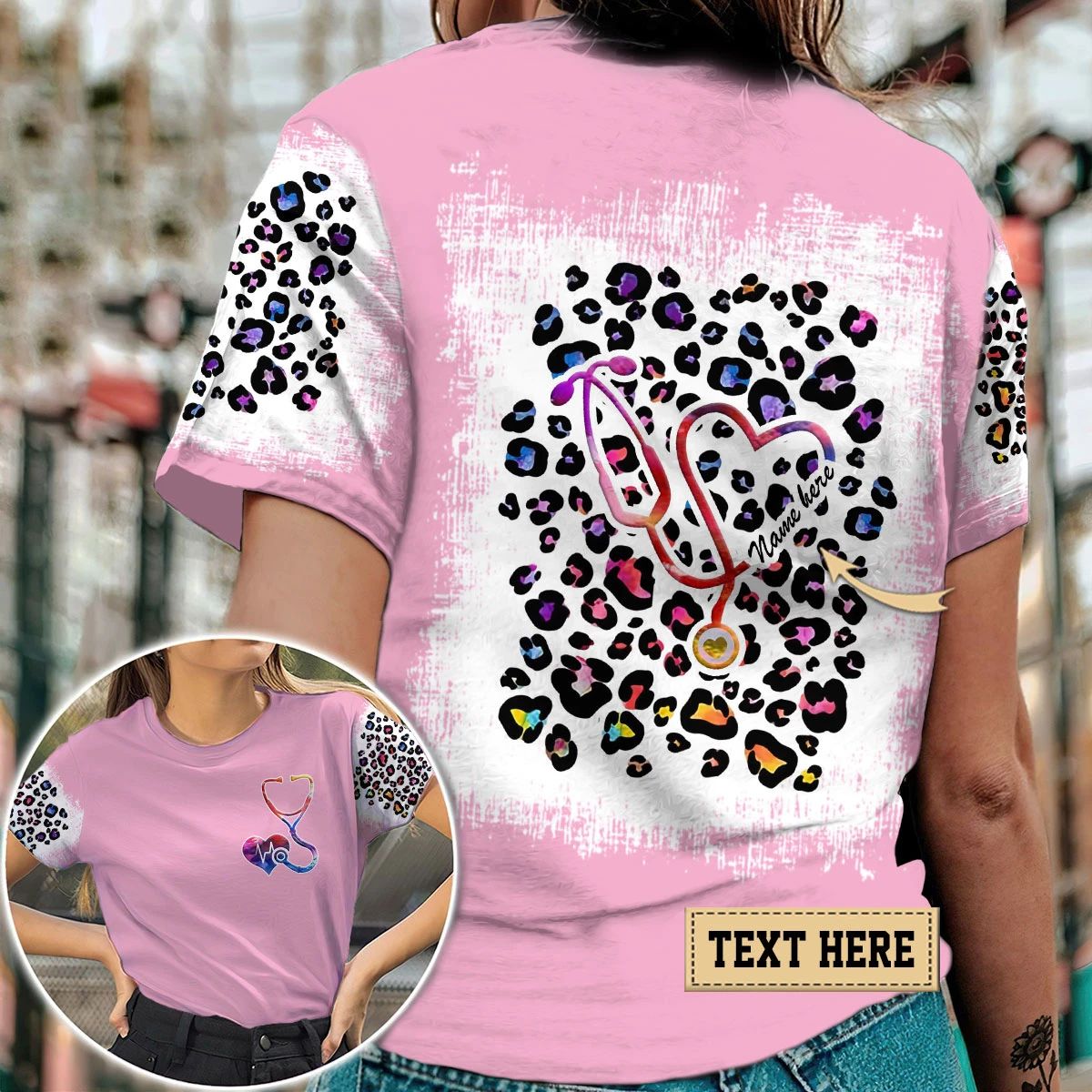 Custom Nurse Bleached Tie Dye Leopard 3D All Over