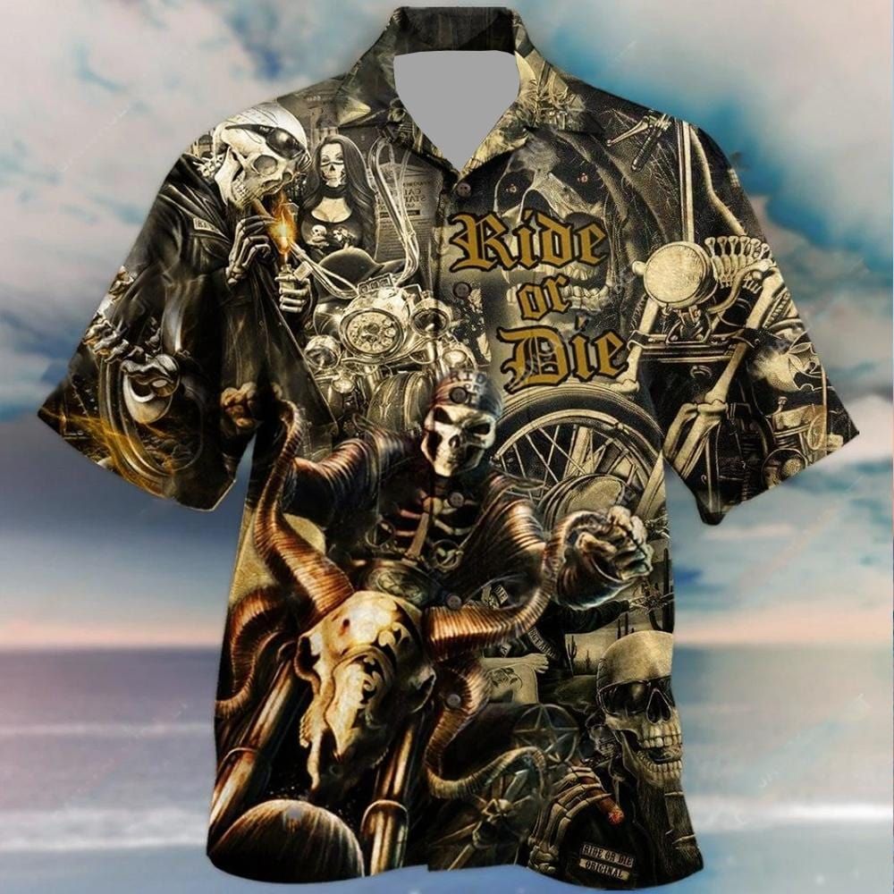 Felacia American Motorcycles Gothic Skull Ride Or Die Hawaiian Ha6012