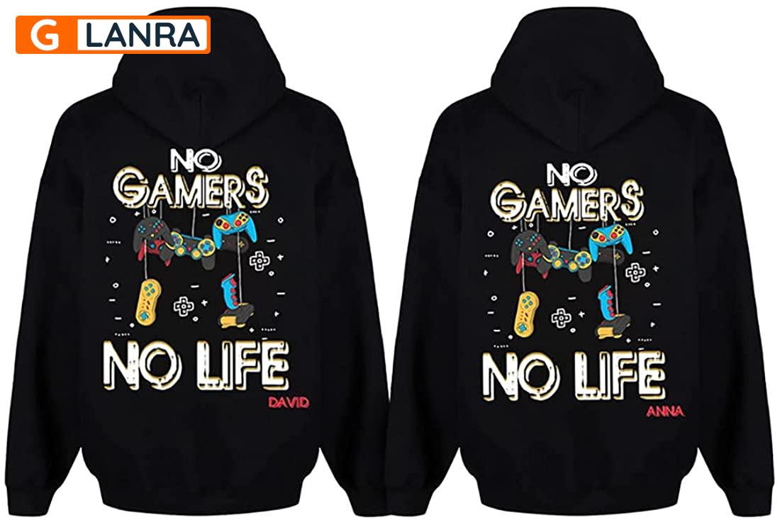 Personalized No Gamers No Life Hoodie, Custom Gaming Couple Hoodie, Matching Couple Hoodie, Video Game Hoodie, Husband Wife Unisex Sweater, Sweatshirt