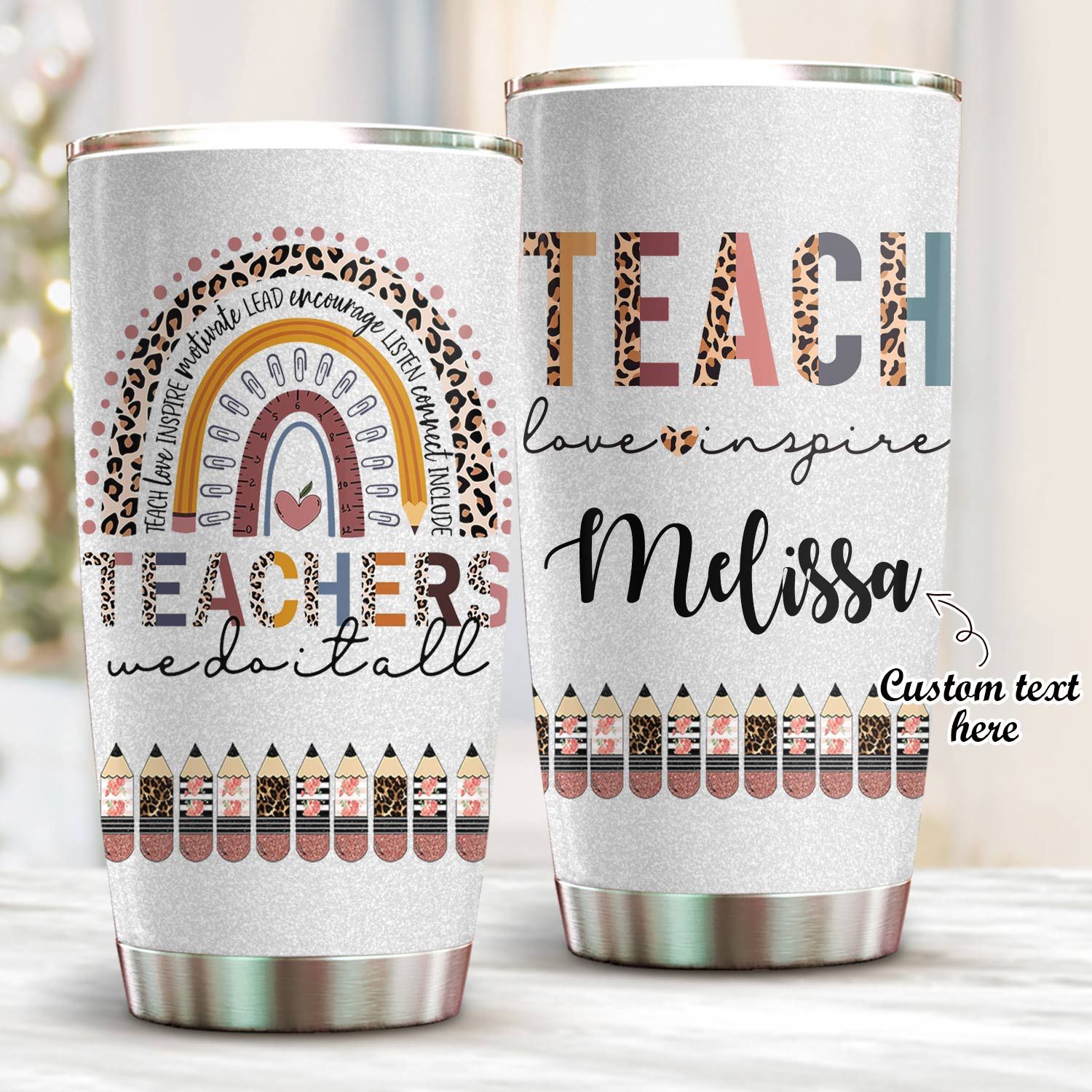 Teacher Tumpod™ 20Oz Tumbler Personalized Teach Love Inspire Leopard