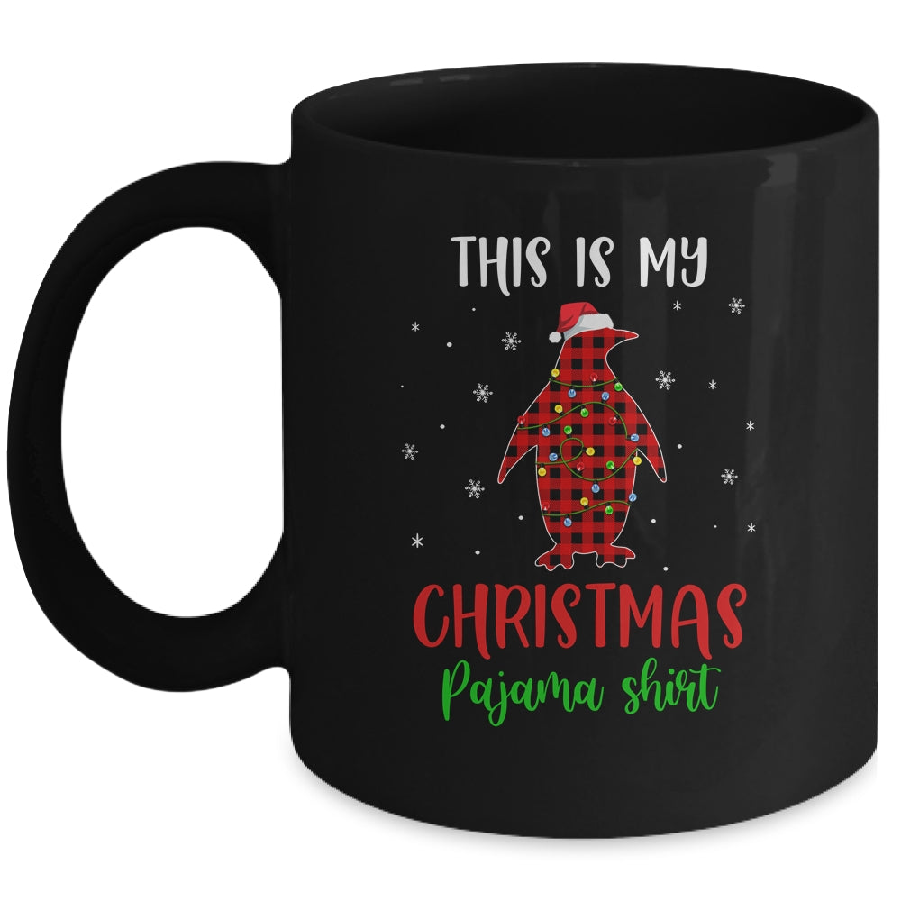 This Is My Christmas Pajama Shirt Penguin Red Plaid Mug