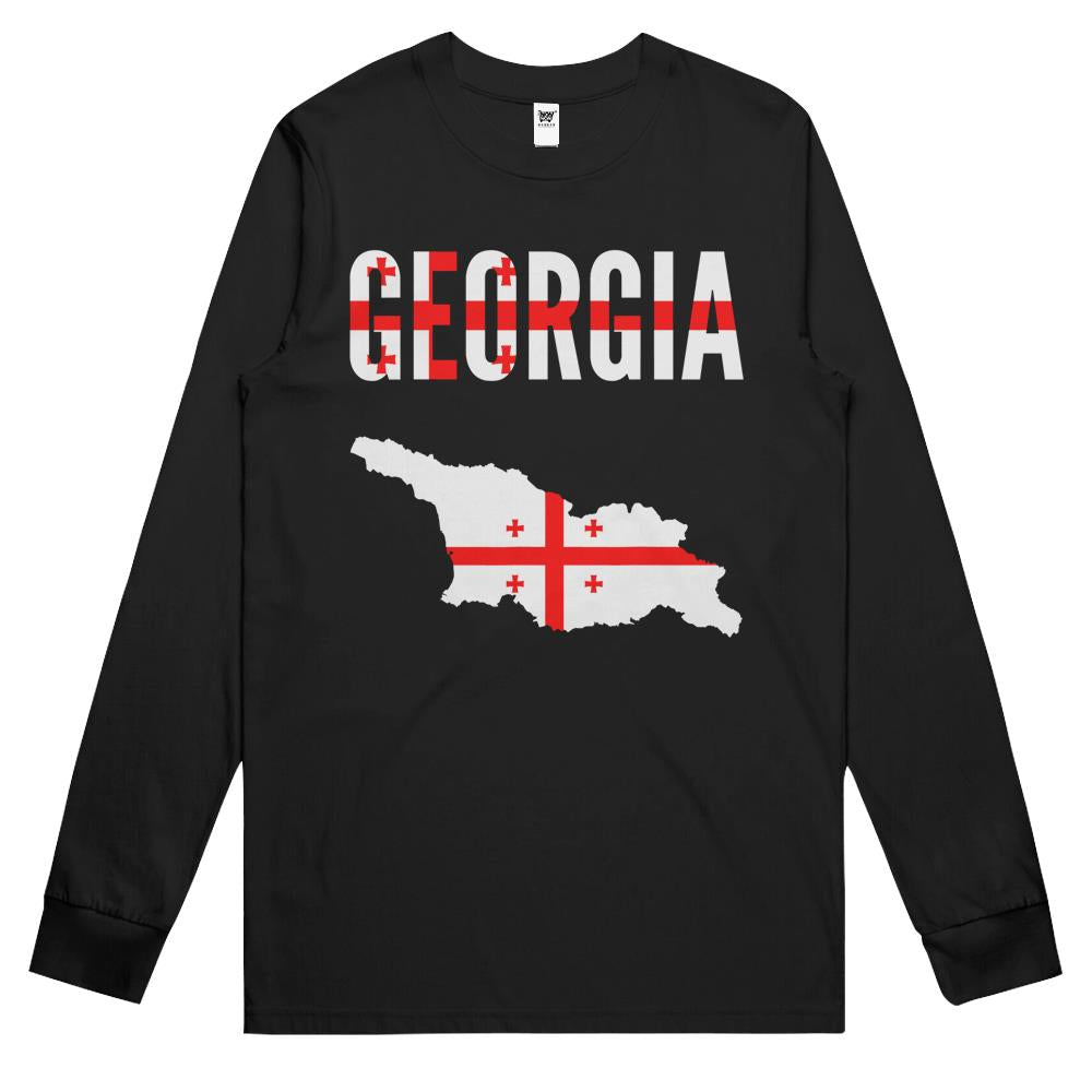 Georgian Gift – Georgia Country Map Flag Long Sleeve T Shirts