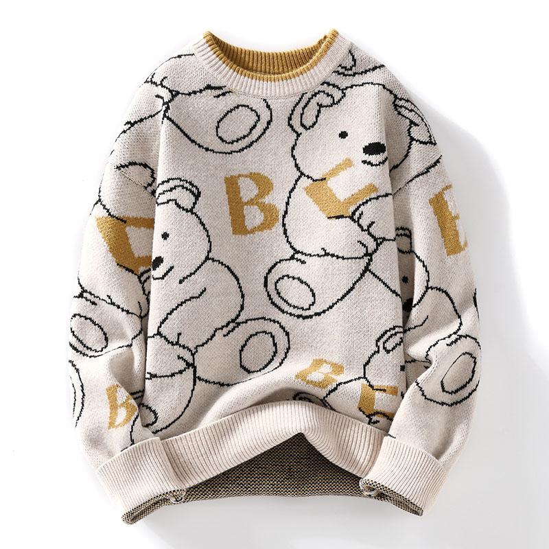 Cute Bear Oversize Men Street Knitting Christmas Sweater Tops Autumn Pullover Loose Harajuku Kawaii White Women Couple Sweaters alx