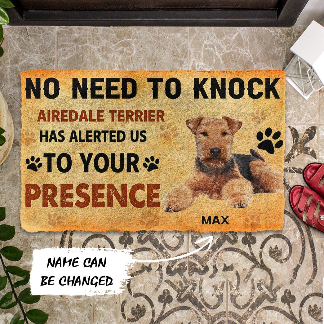 3D No Need To Knock Airedale Terrier Dog Custom Name Doormat