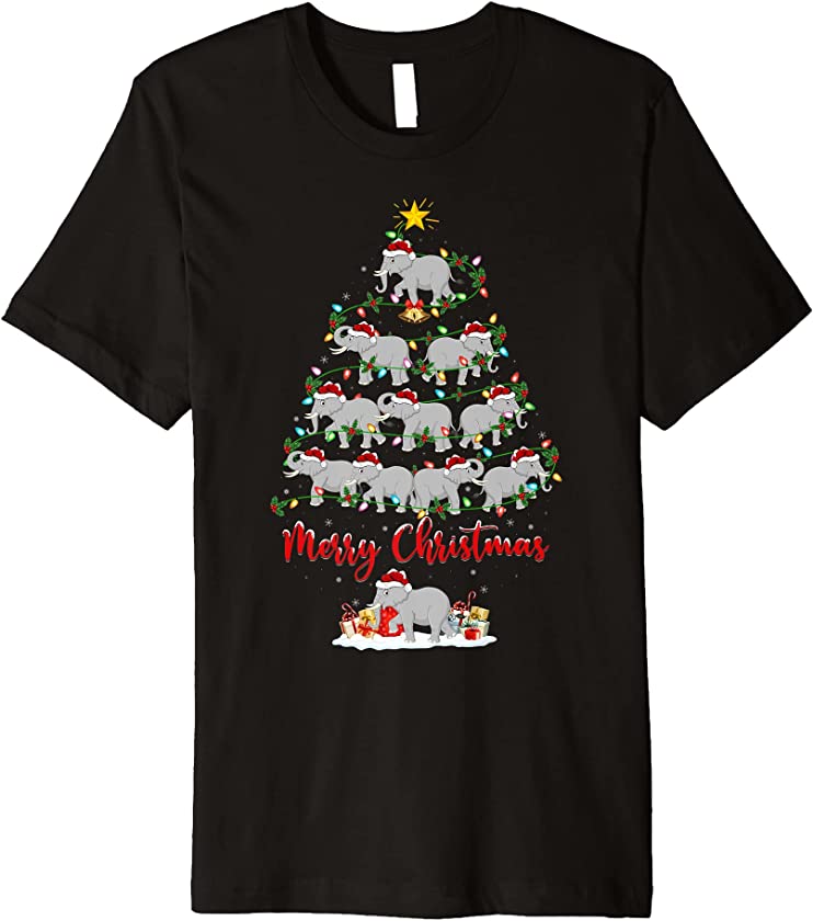 Funny Elephant Christmas Tree Lights Santa Elephant Xmas Premium T-Shirt