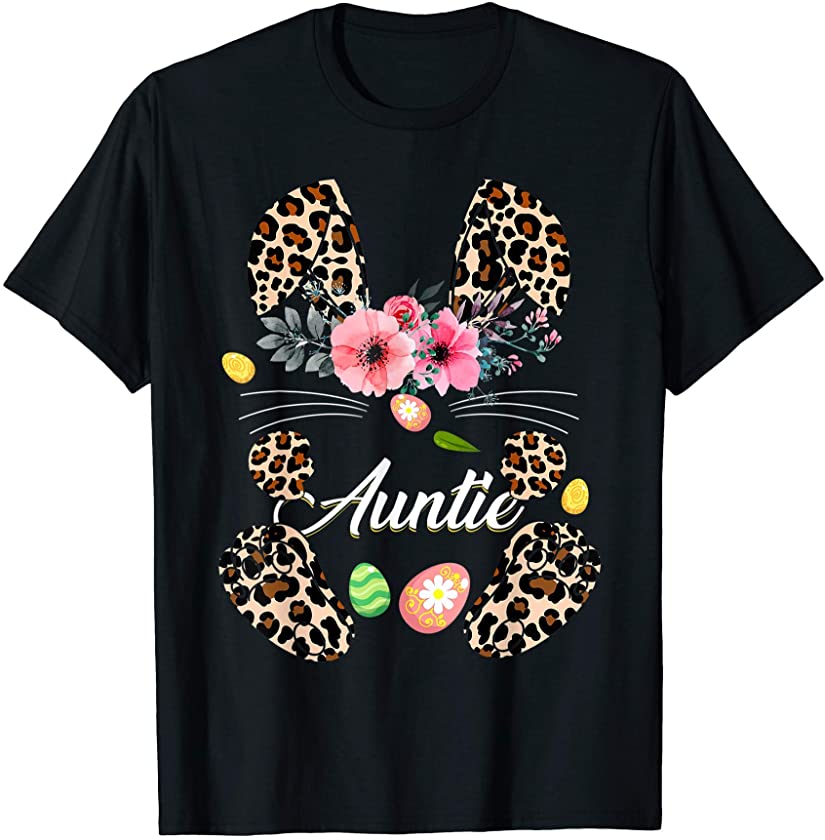 Auntie Bunny – Floral Leopard Nana Happy Easter Mother’s Day T-Shirt