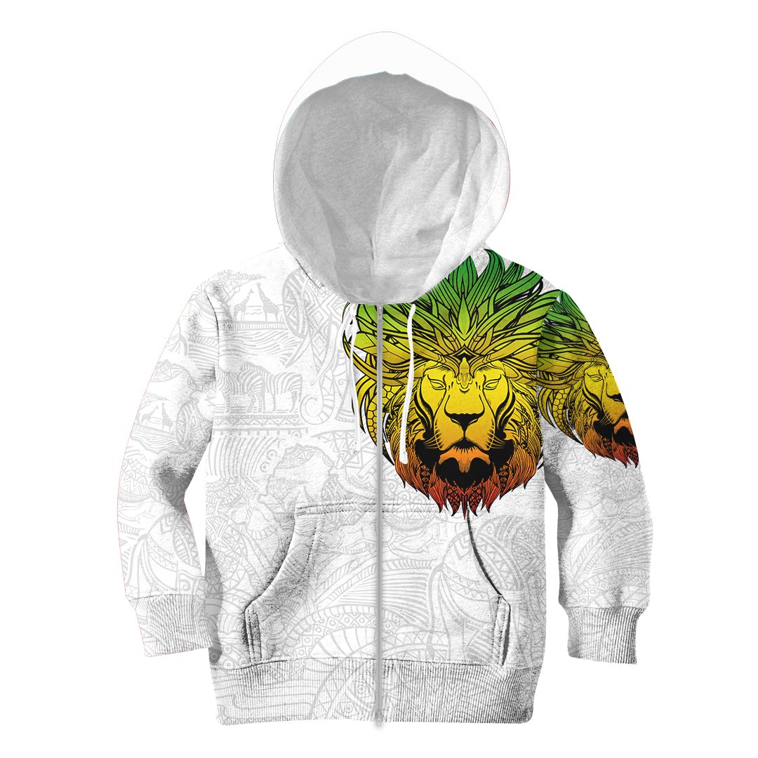 1stTheWorld Ethiopia Hoodie Kid Zip Ethiopia Lion Pattern Africa White A10