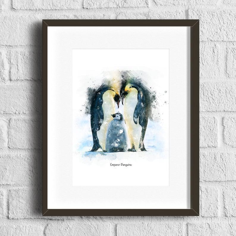 Penguins Painting Print Art Print Poster, Penguin Print, Penguin Art