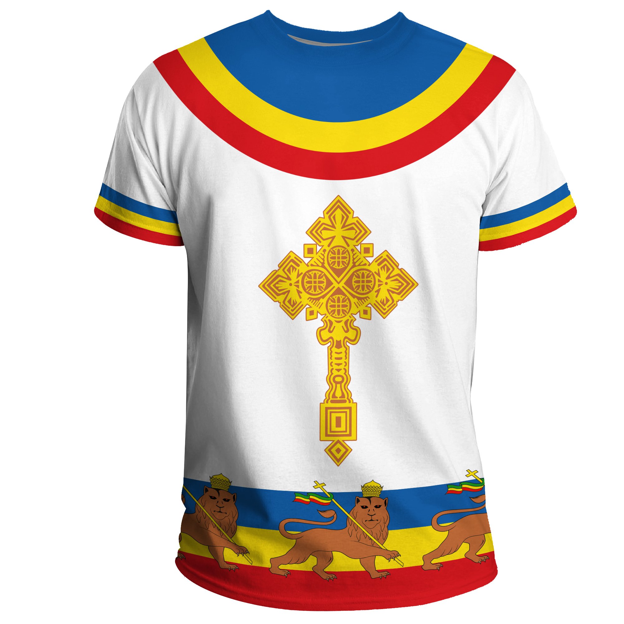 1stTheWorld Ethiopia T-shirt Cross Flag Lion A10