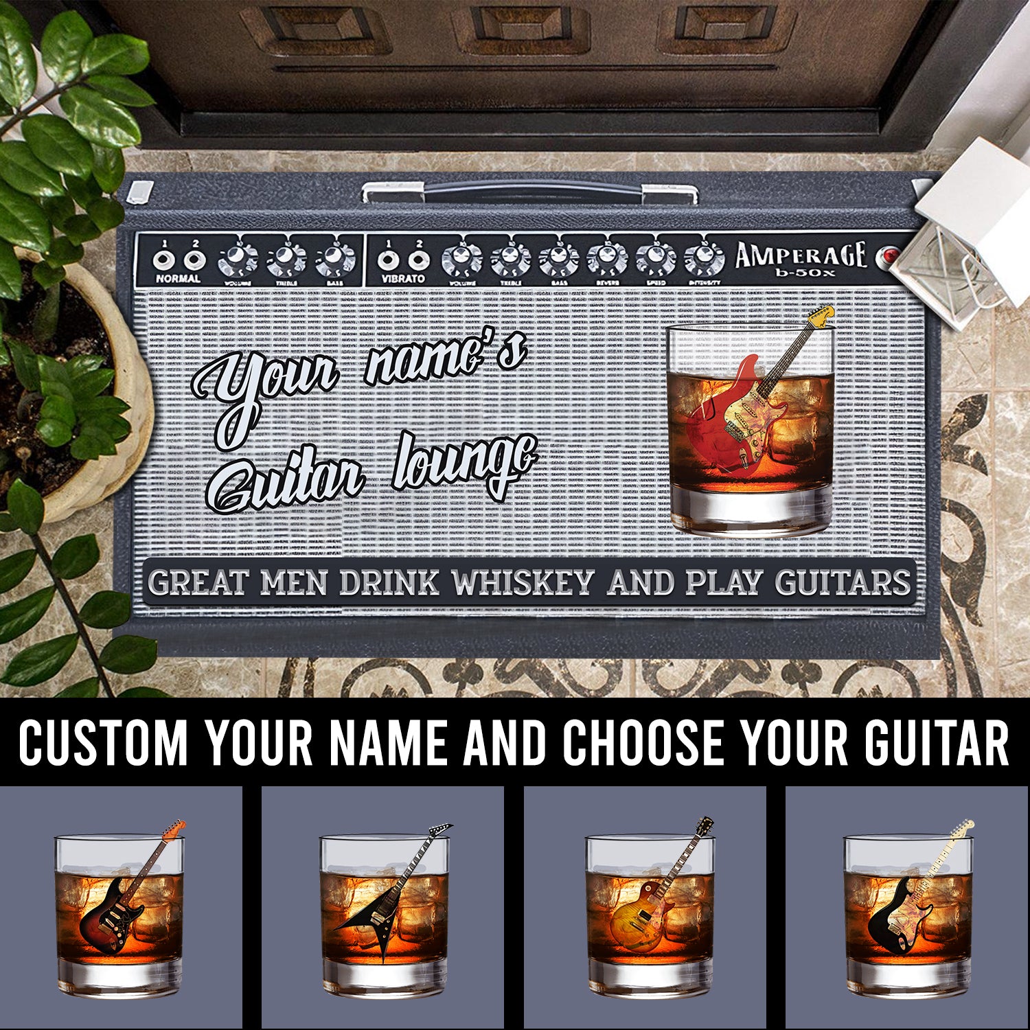 89Customized Great Men/Women Drink Whiskey And Play Guitars 3D Amp Personalized Doormat 2