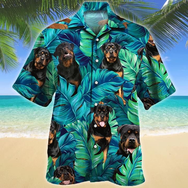 Rottweiler Tropical Print Short Sleeve Hawaii Casual Shirt Ha25422