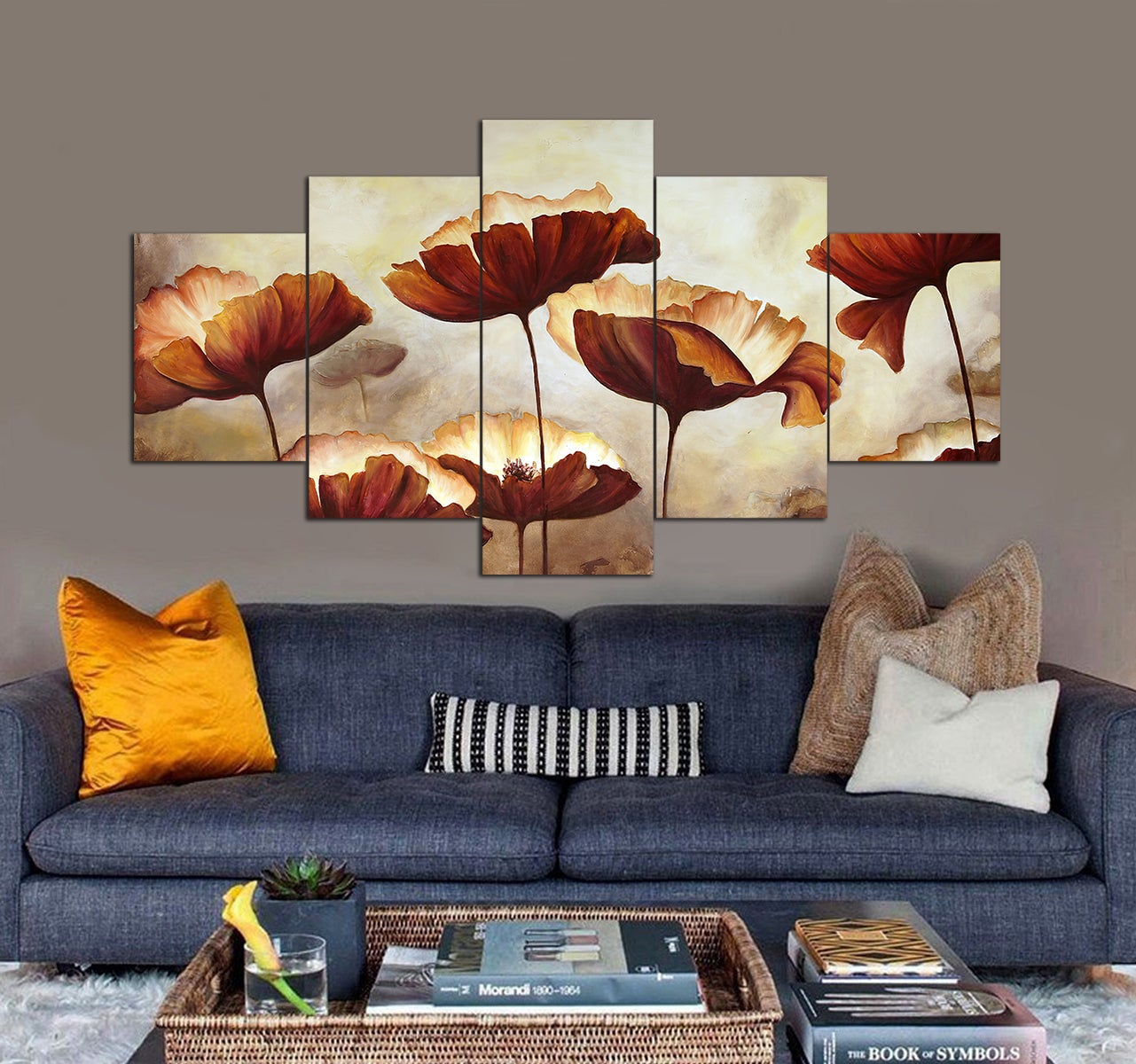 Poppy texture painting 3D 5 piece canvas art