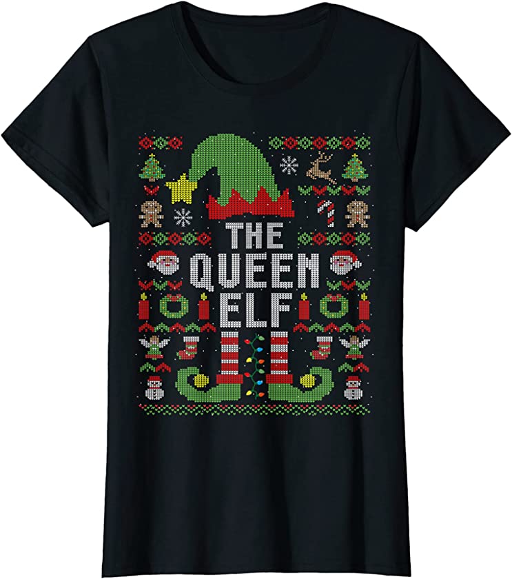 Womens The Queen Elf Ugly Christmas Matching Family Group T-Shirt