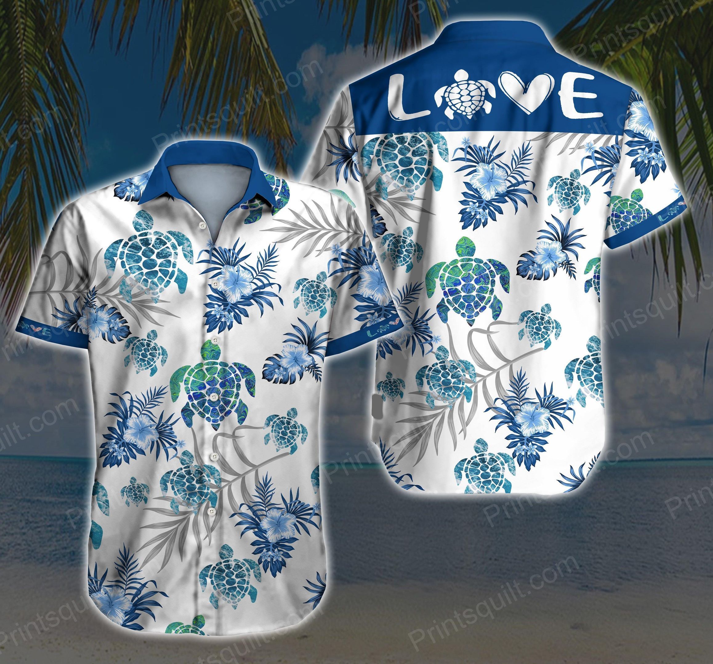 Turtle Love Hawaiian Shirt Summer Button Up For Men Beach Wear Short Sleeve Hawaiian Ha91653