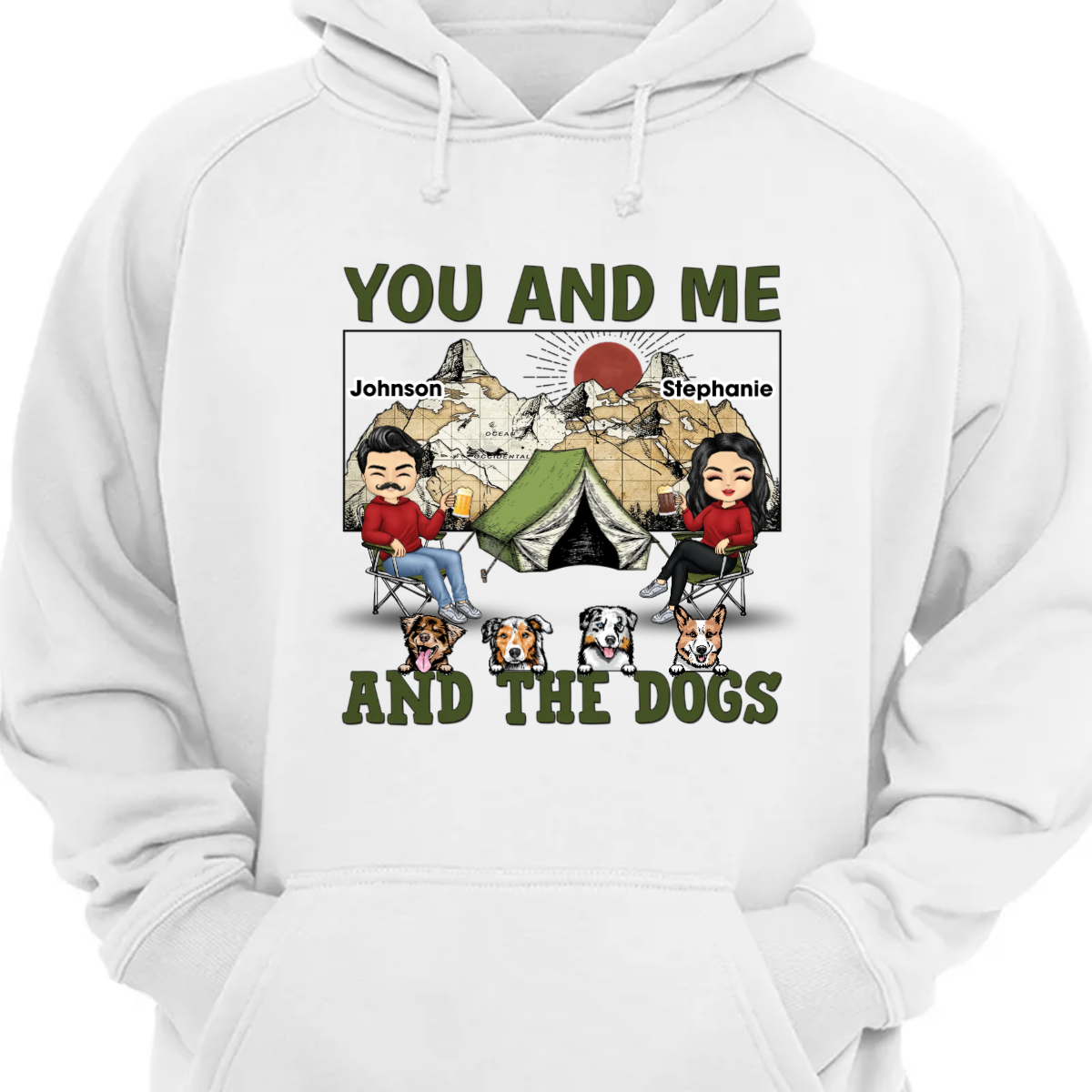 Camping Couple And The Dogs – Gift For Dog Lover – Personalized Custom Hoodie Sweatshirt
