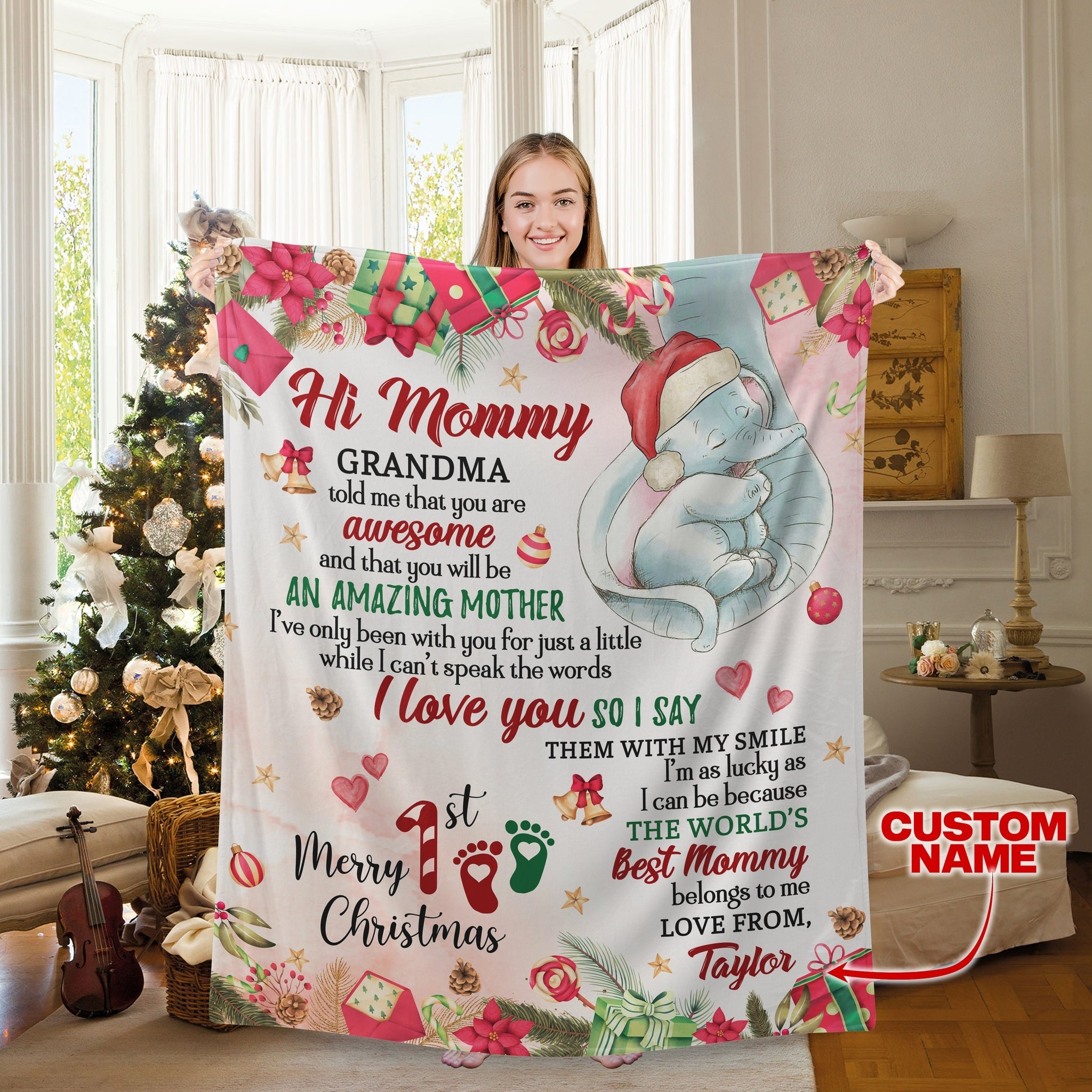 Custom Blanket For First Time Mom Gift, First Christmas New Mom Gift, 1St Christmas Blanket For New Mom