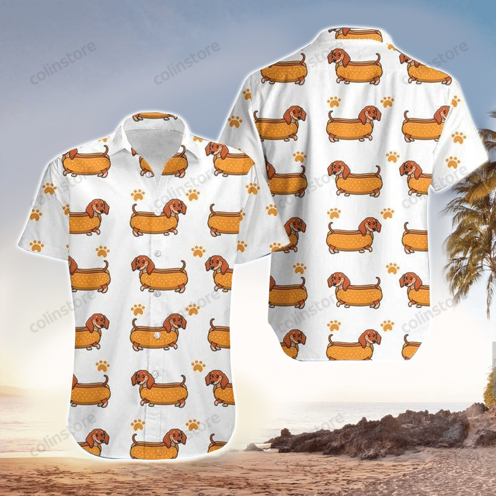 Funny Dachshund Hot Dog White Unisex Hawaii Shirt Aloha Ha27511