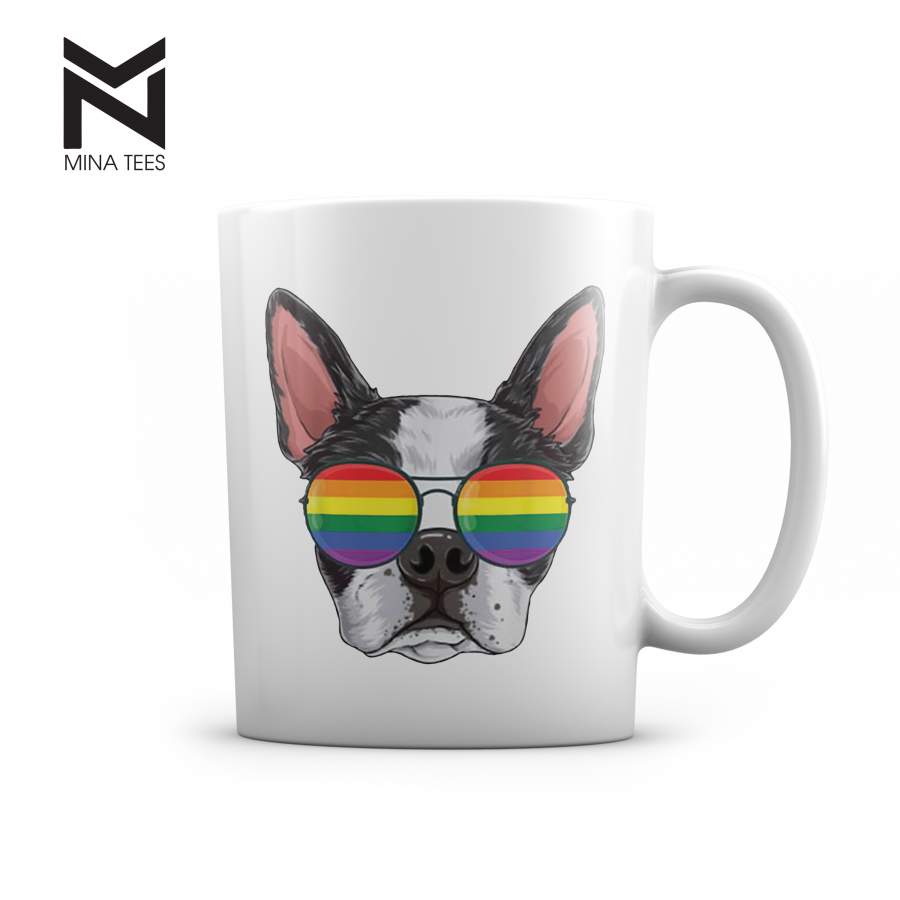 Boston Terrier Gay Pride Glasses LGBT Gift Dog Puppy – 11oz White Mug