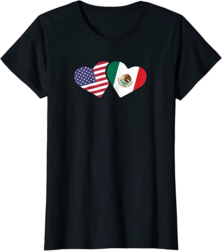 Womens Mexico USA Flag T Shirt Heart Mexican American Love