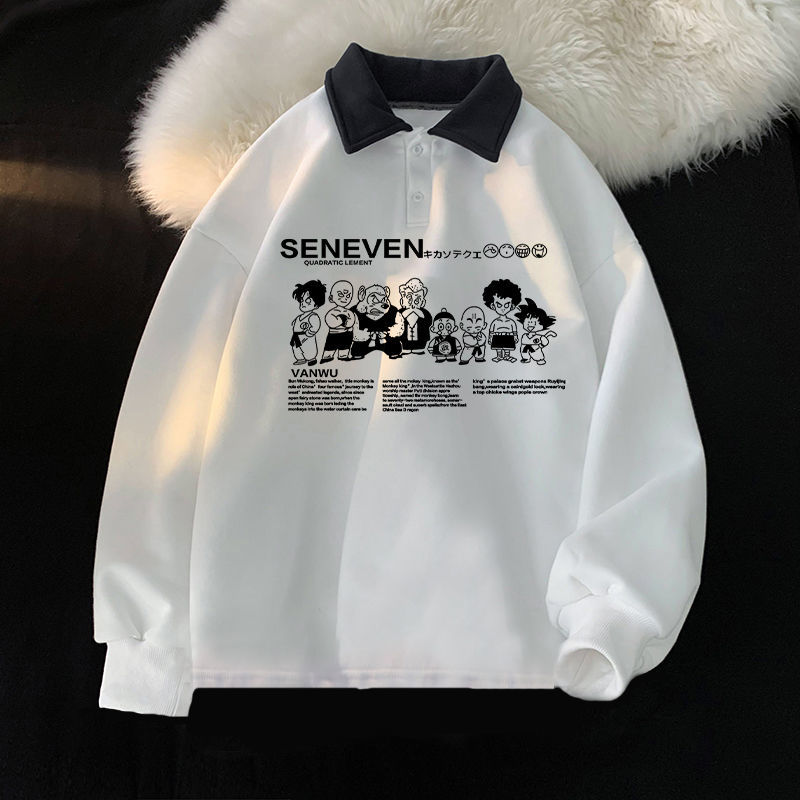 Cartoon POLO Shirt Oversized Sweatshirt Kawaii Clothes Loose Casual Korean Students Winter Y2K Top 2022 New alx