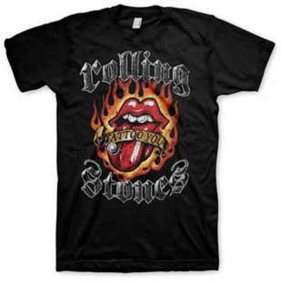 The Rolling Stones Flaming Tattoo Tongue Black t-shirt