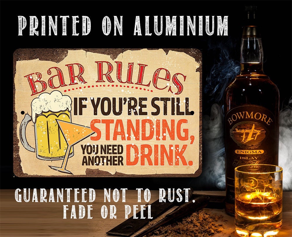 Bar Rules – 8″ x 12″ or 12″ x 18″ Aluminum Tin Awesome Metal Poster