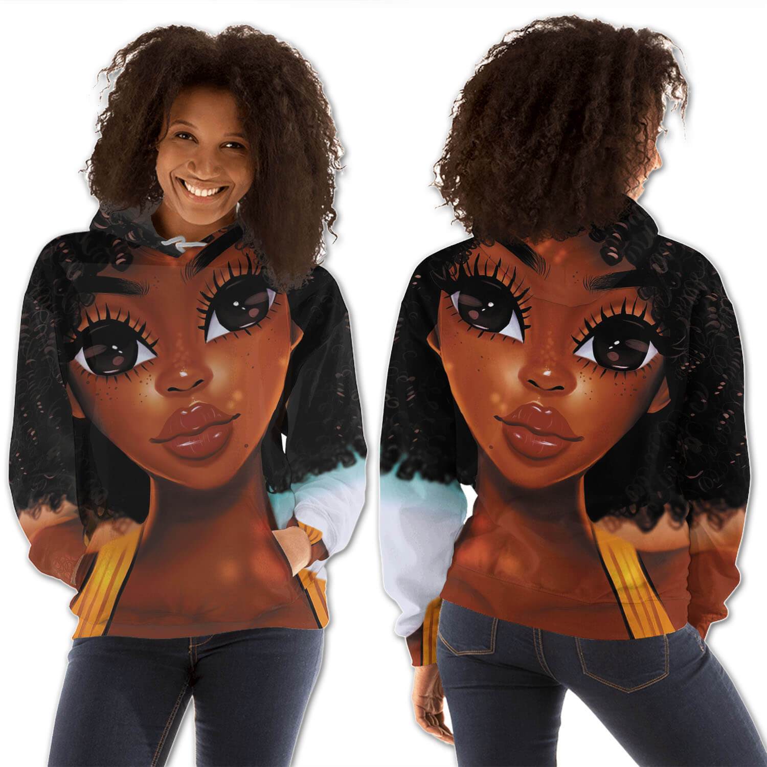 African American Hoodies Pretty Black American Girl All Over Print Womens Hooded Sweatshirt Black History Clothing BPS24665