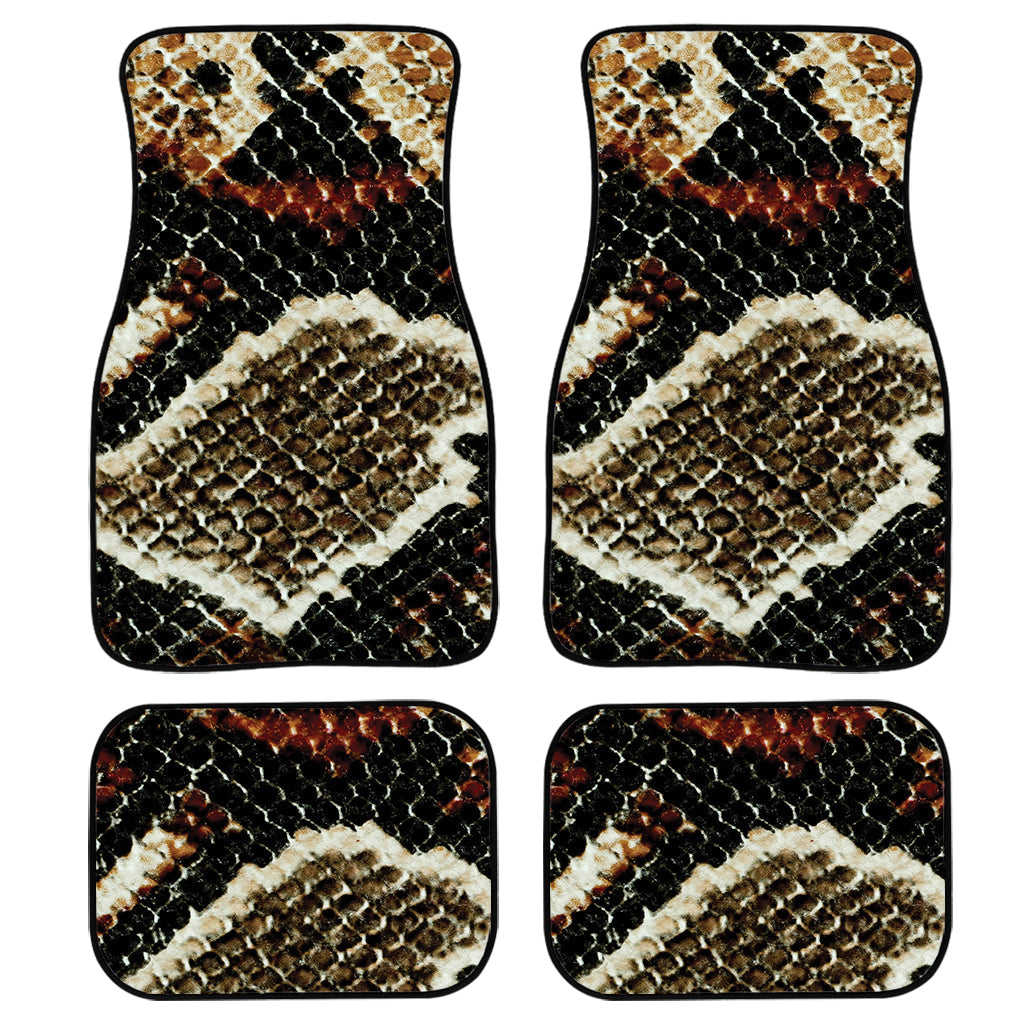 Brown And Black Snakeskin Print Front And Back Car Floor Mats, Front Car Mat