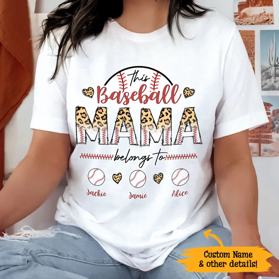 Baseball Mama Leopard Gift For Mom Sport Mom Custom Kid’S Name Personalized Mother’S Day Shirt Long Sleeve Hoodie