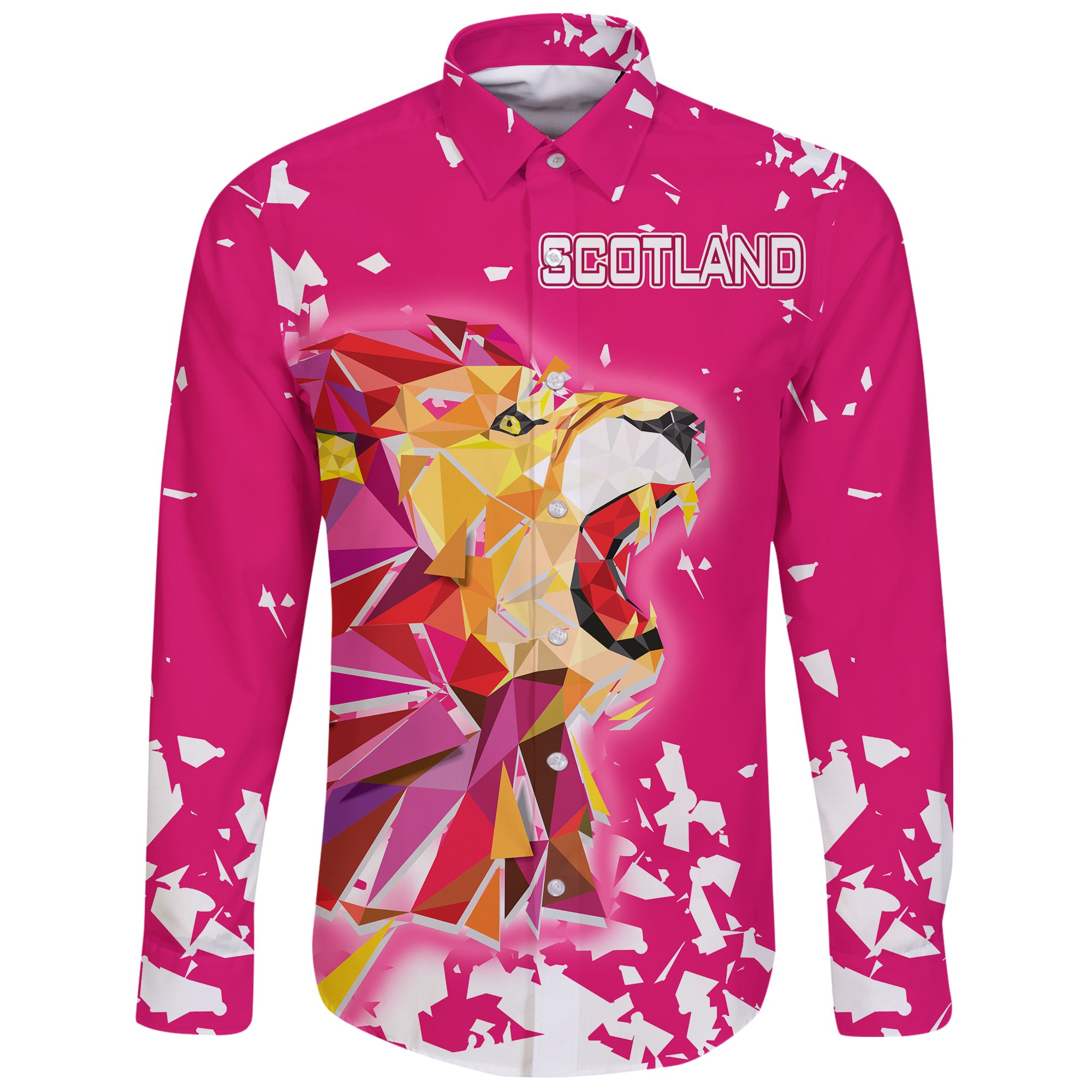 1stScotland Long Sleeve Button Shirt Pink Lion A27