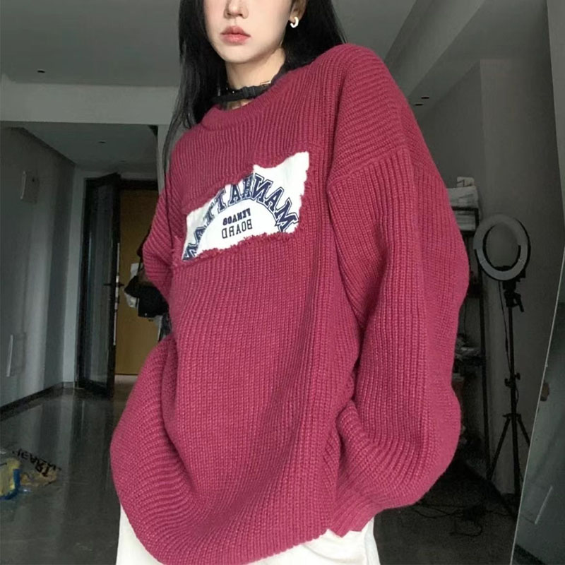 2022 Autumn New Women Loose Vintage Hole Irregular Pasting Cloth Sweater Winter Casual Popularity All-match Knitted Top alx