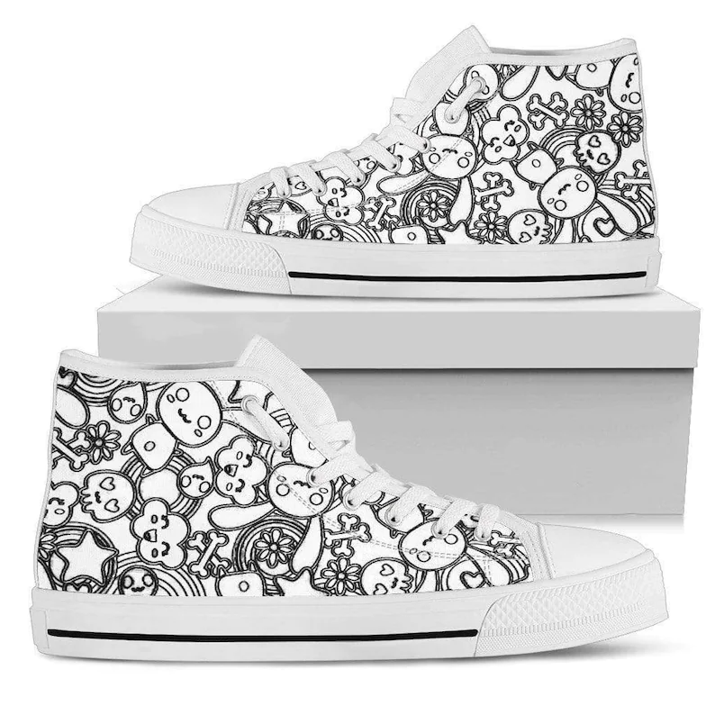 Black & White Kawaii Goth Bunny High Top Sneaker