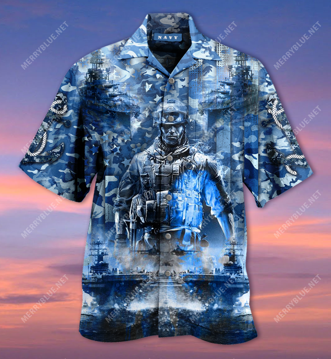 Navy Ocean Grunge Style Hawaii Shirt Ha59147