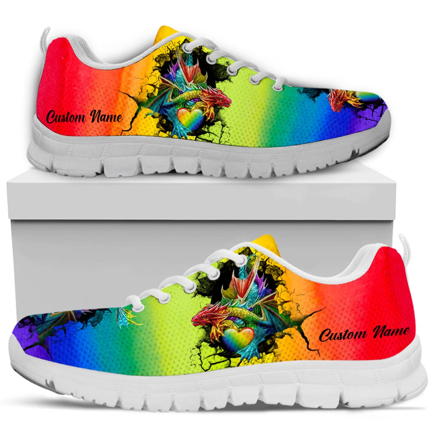 Rainbow Dragon Custom Name Women Sneakers Shoes For LGBTQ Community In Pride Month