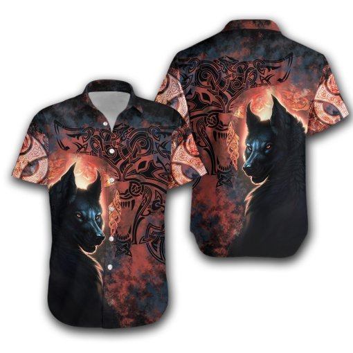 Fenrir Grunge Black Wolf Viking Hawaii Shirt Ha1670