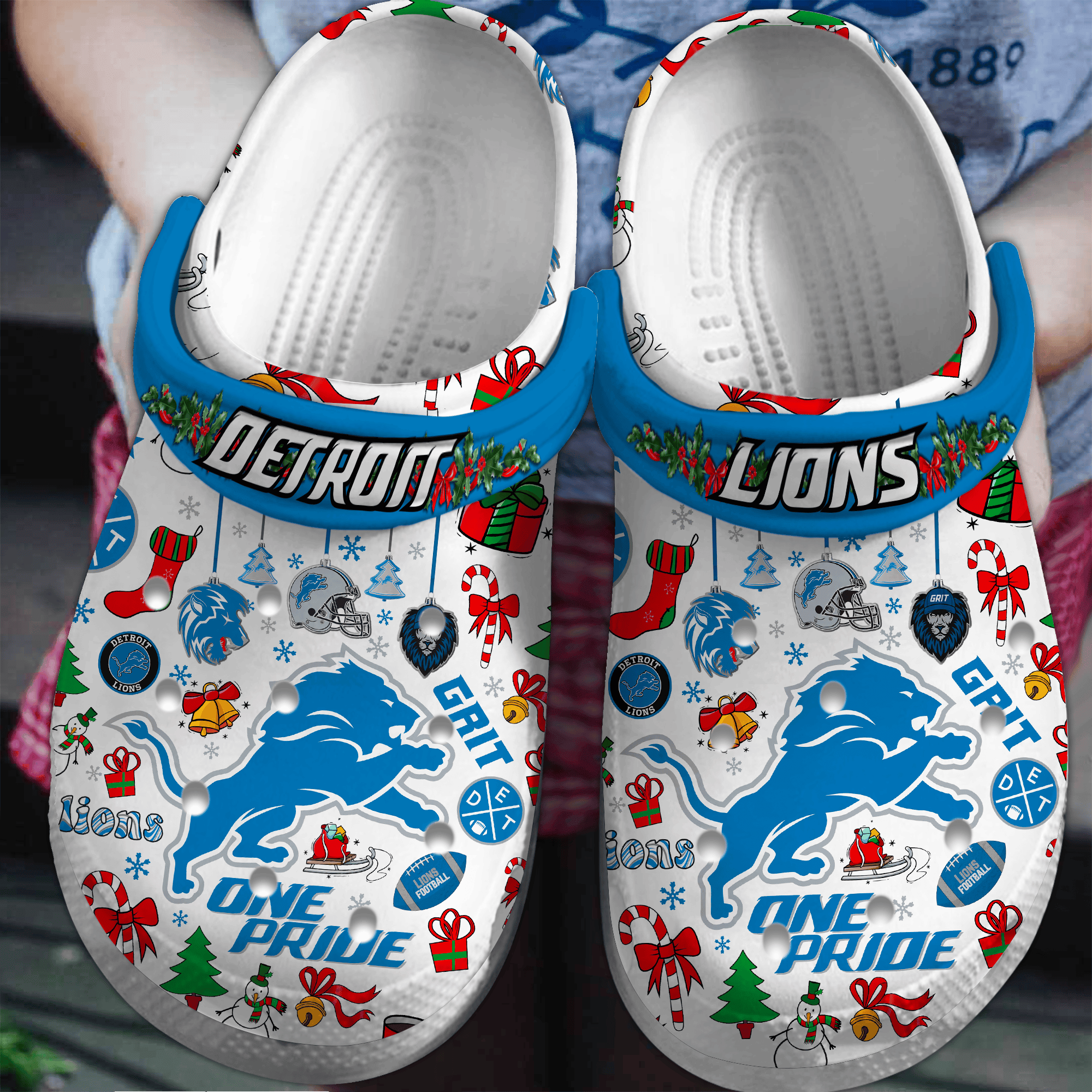 Merry Christmas Detroit Lions NFL Sport Crocss Crocband Clogs Shoes Comfortable For Men Women and Kids