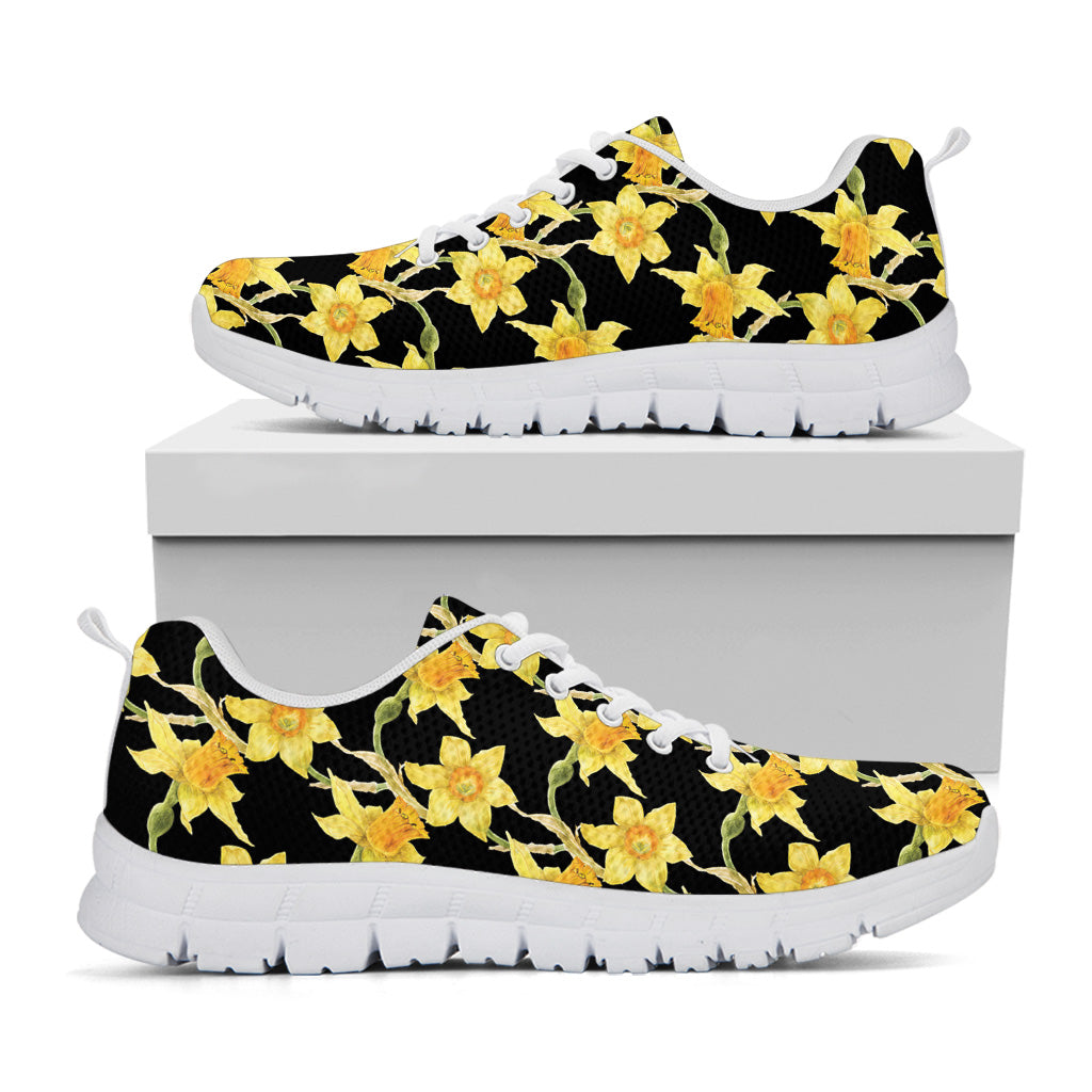 Watercolor Daffodil Flower Pattern Print White Sneakers