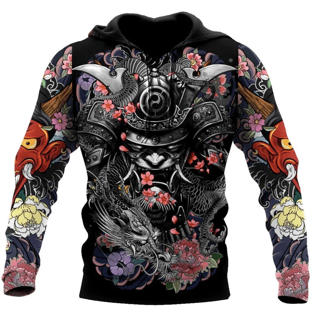 Samurai And Dragon Tattoo Hoodie #Kv