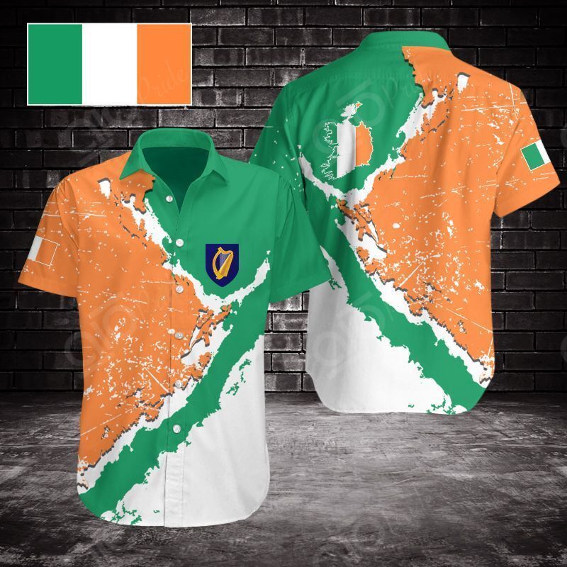 Shop From 1000 Unique Hawaii Ireland Coat Of Arms Map Flag Short Sleeve Linen Button Down Shirt Ha21903