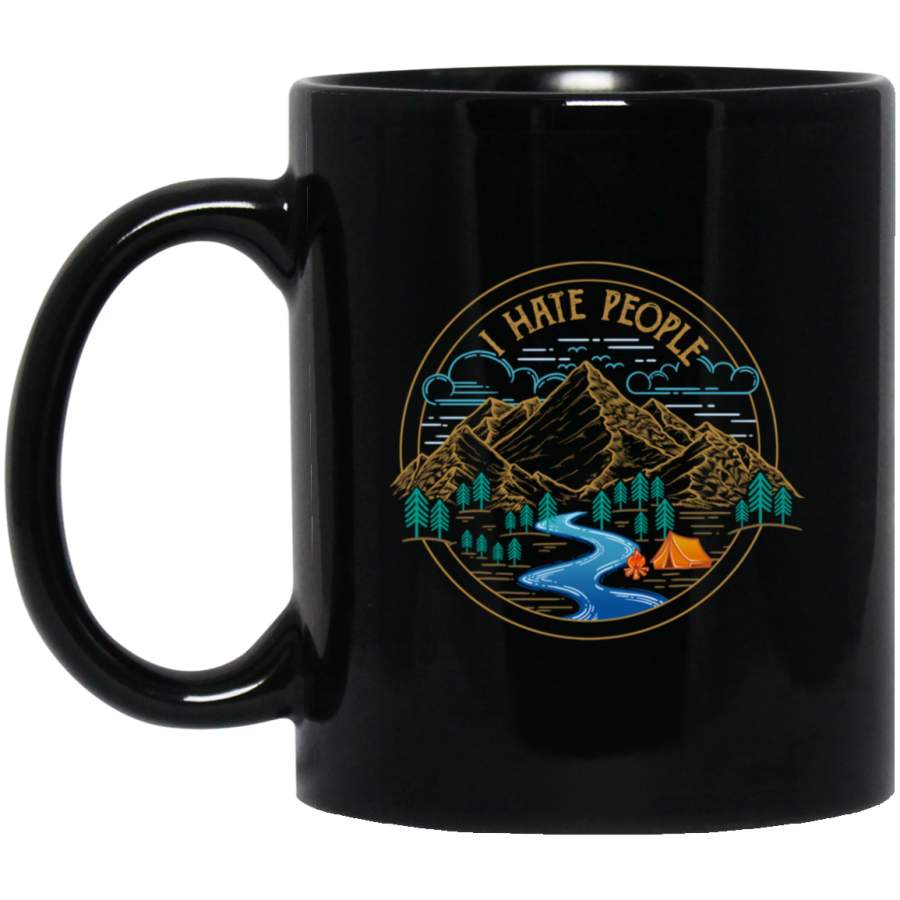 I Hate People – Camping – Mountain Black Mug