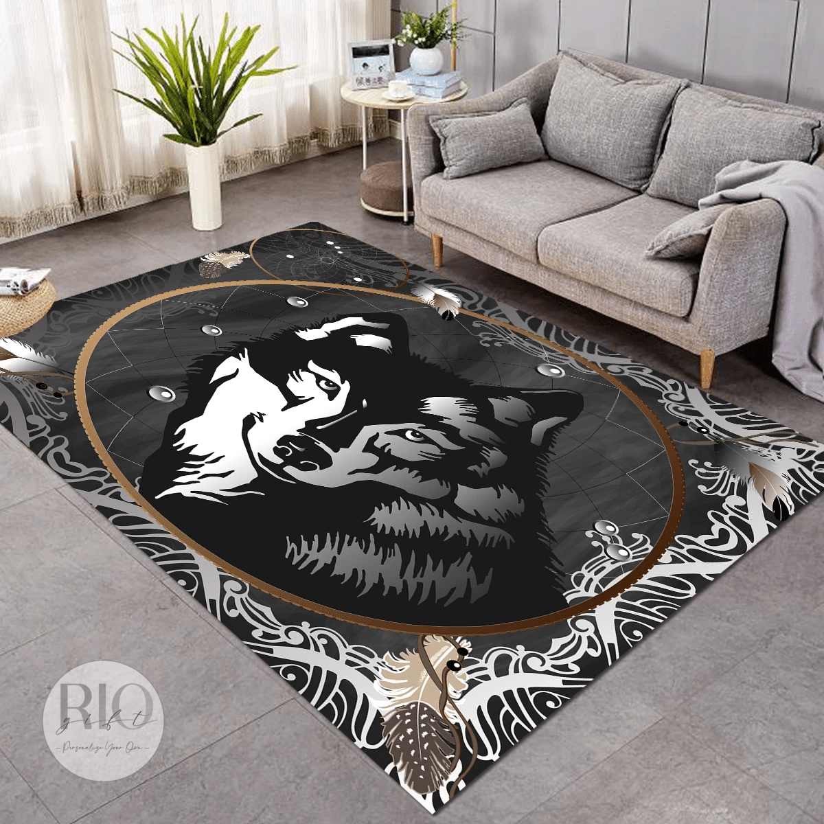 Wolf Frame Rug Living Home Decor