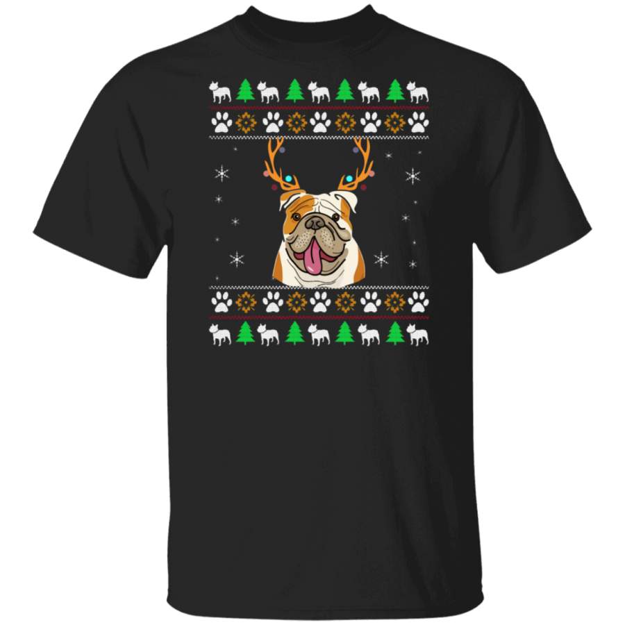 Bulldog With Antlers in an UGLY Christmas  T-Shirt Hoodie Shirt