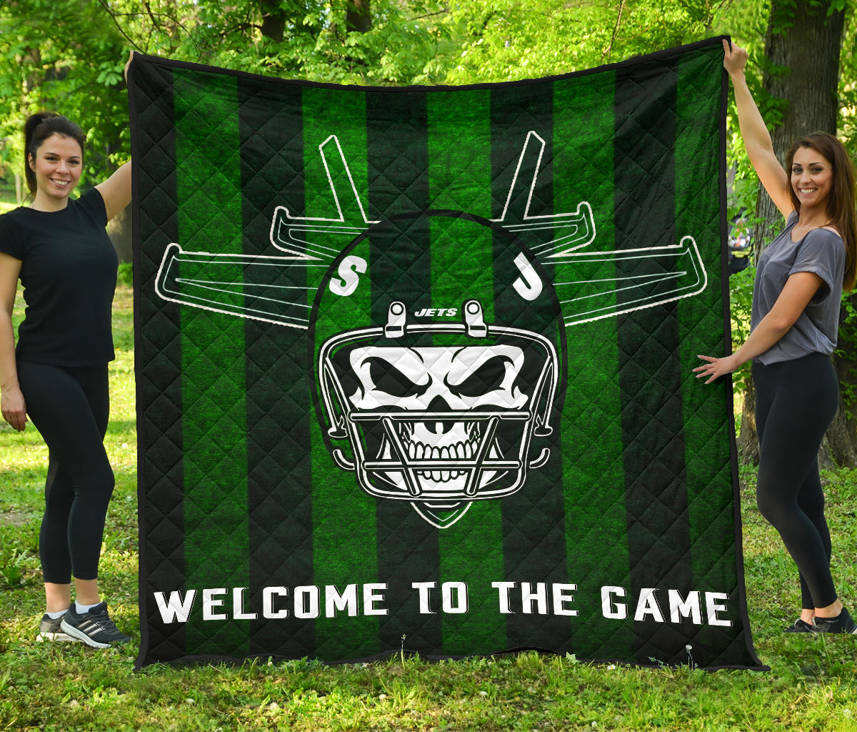 New York American Football Jets Football Skull Wearing Helmet Welcome To The Game Premium Quilt Blanket