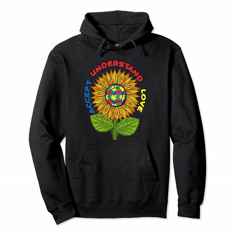 Accept Understand Love Sunflower Puzzle Autism Awareness Pullover Hoodie