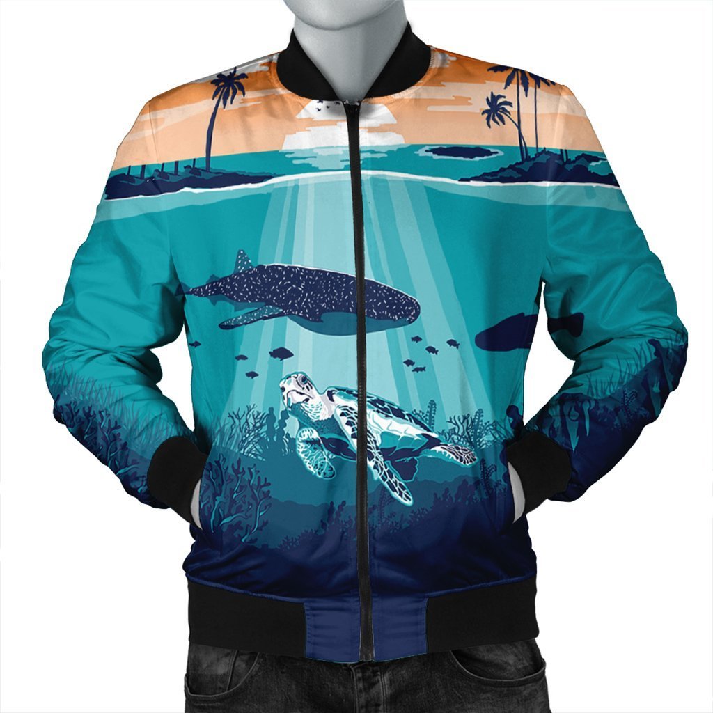 Hawaiian Whale And Turtle In Sunset Polynesian Bomber Jacket